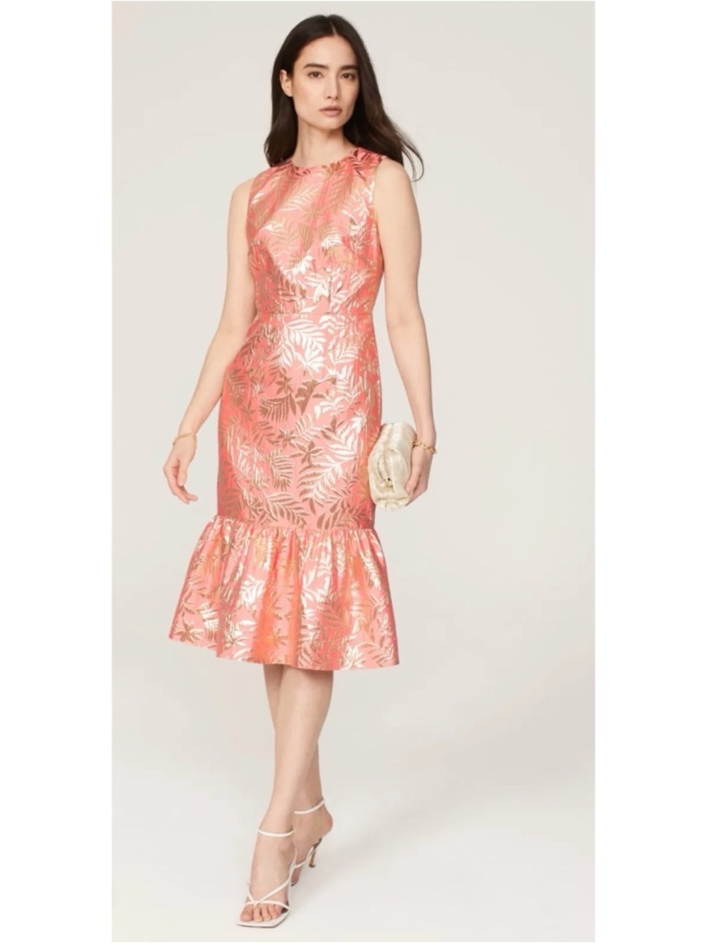 Kate Spade New York Tropical Foliage Brocade Ruffle Hem Midi Dress Size 6